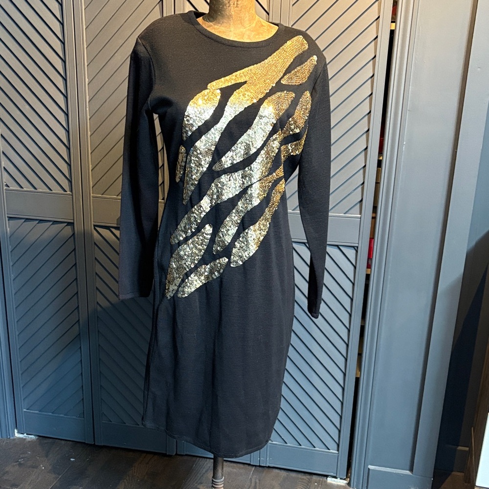 Vintage with tags spectacular black and gold sequin dress